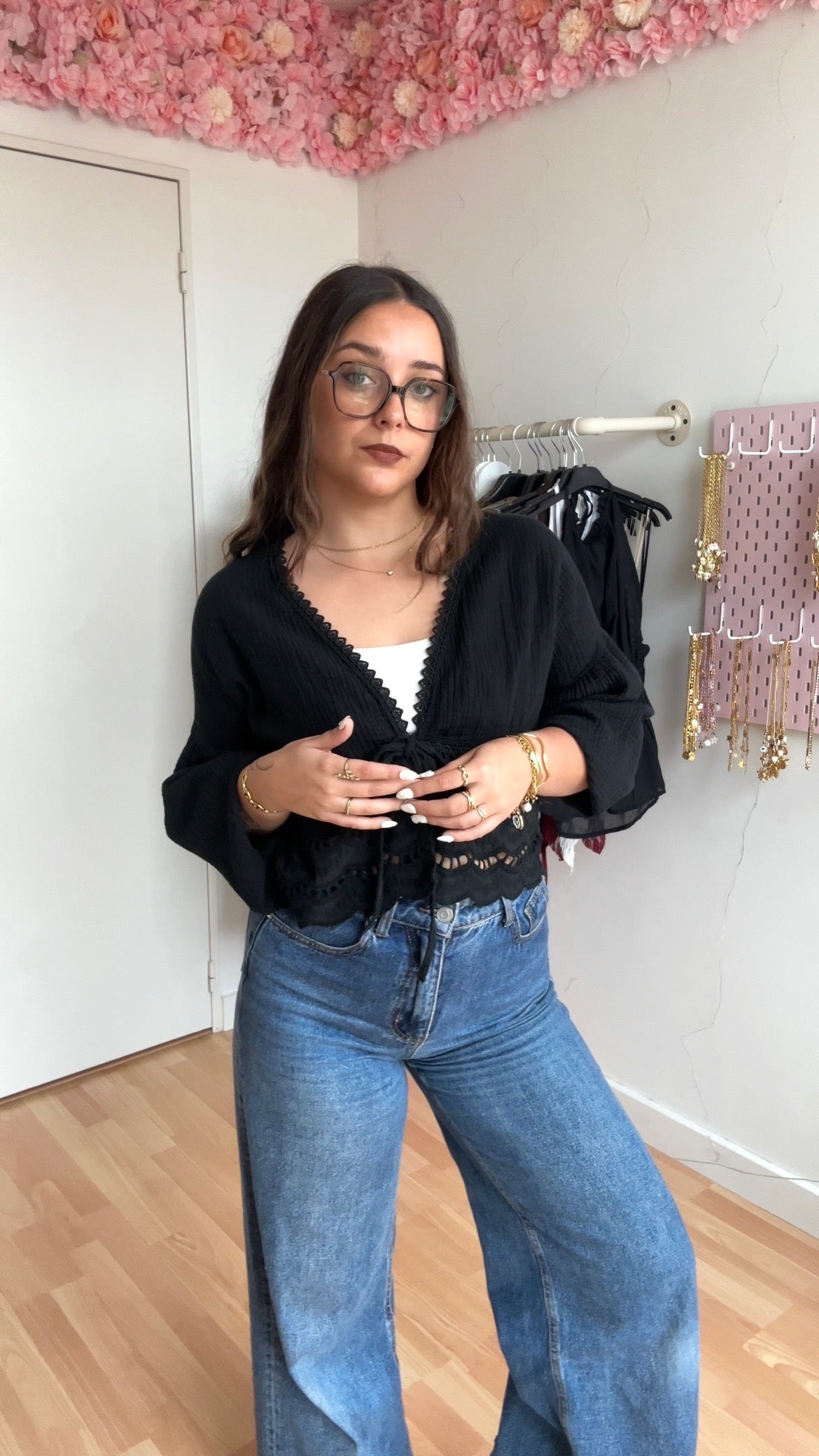 Blouse brodée Lila Noir