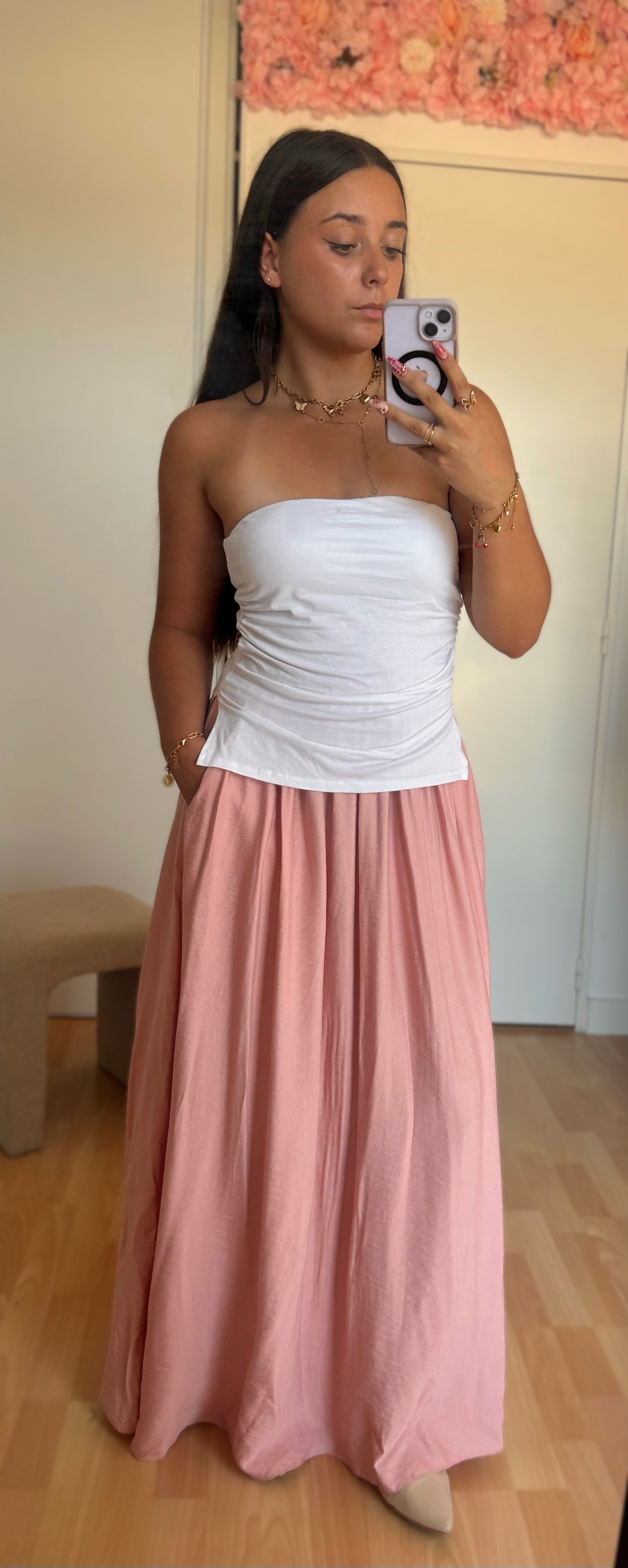 Jupe longue Laurine Rose