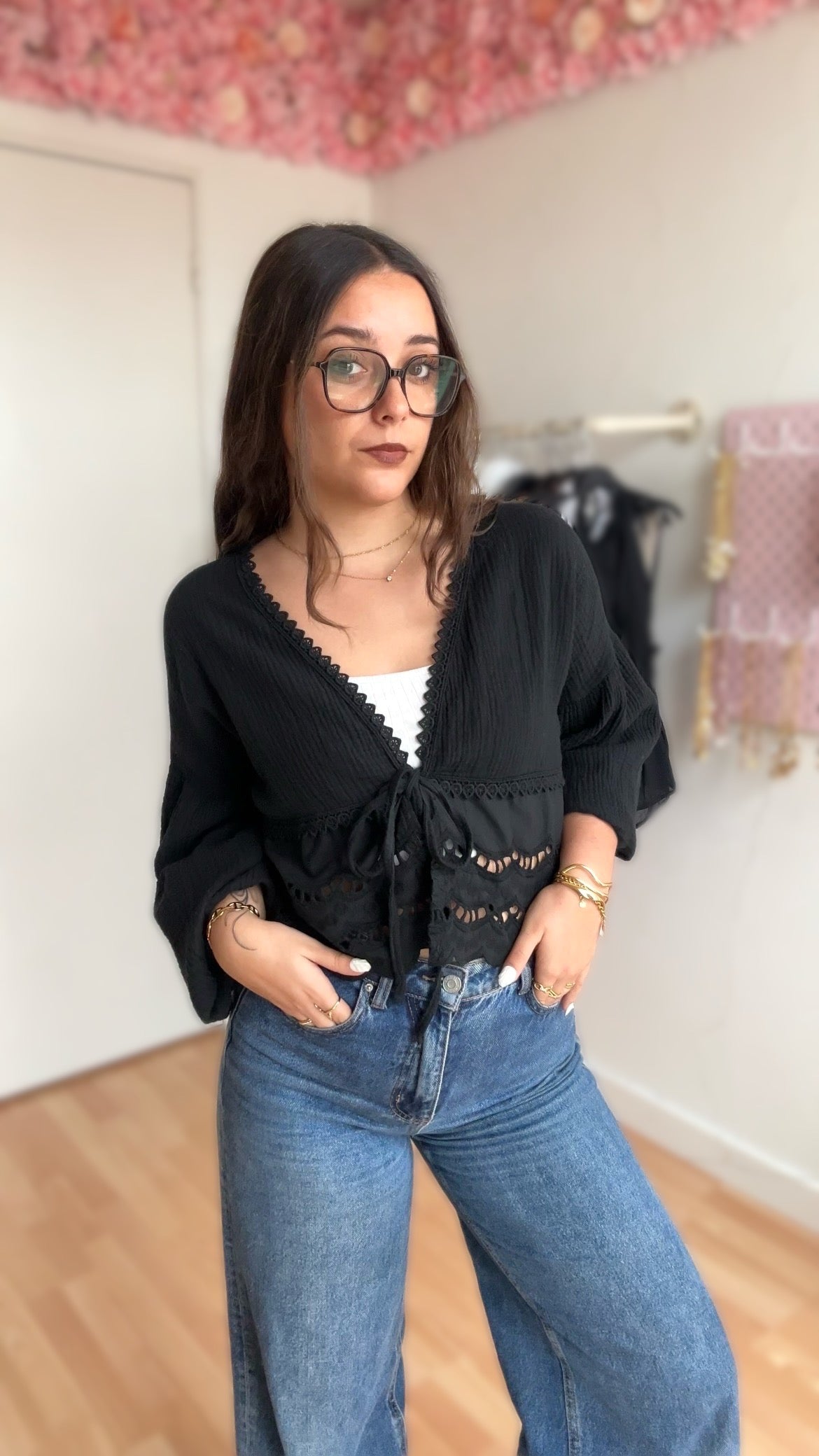 Blouse brodée Lila Noir