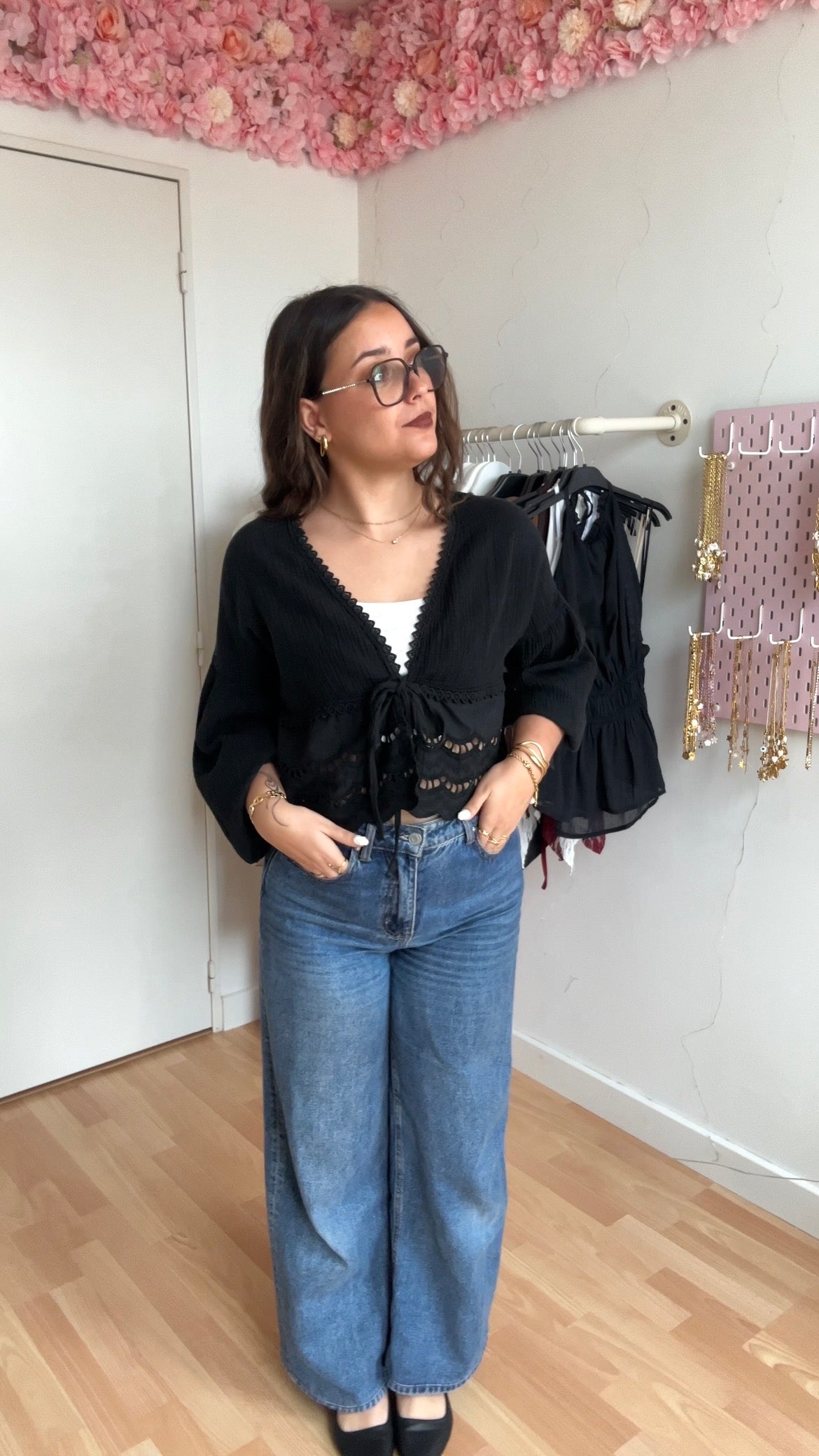 Blouse brodée Lila Noir