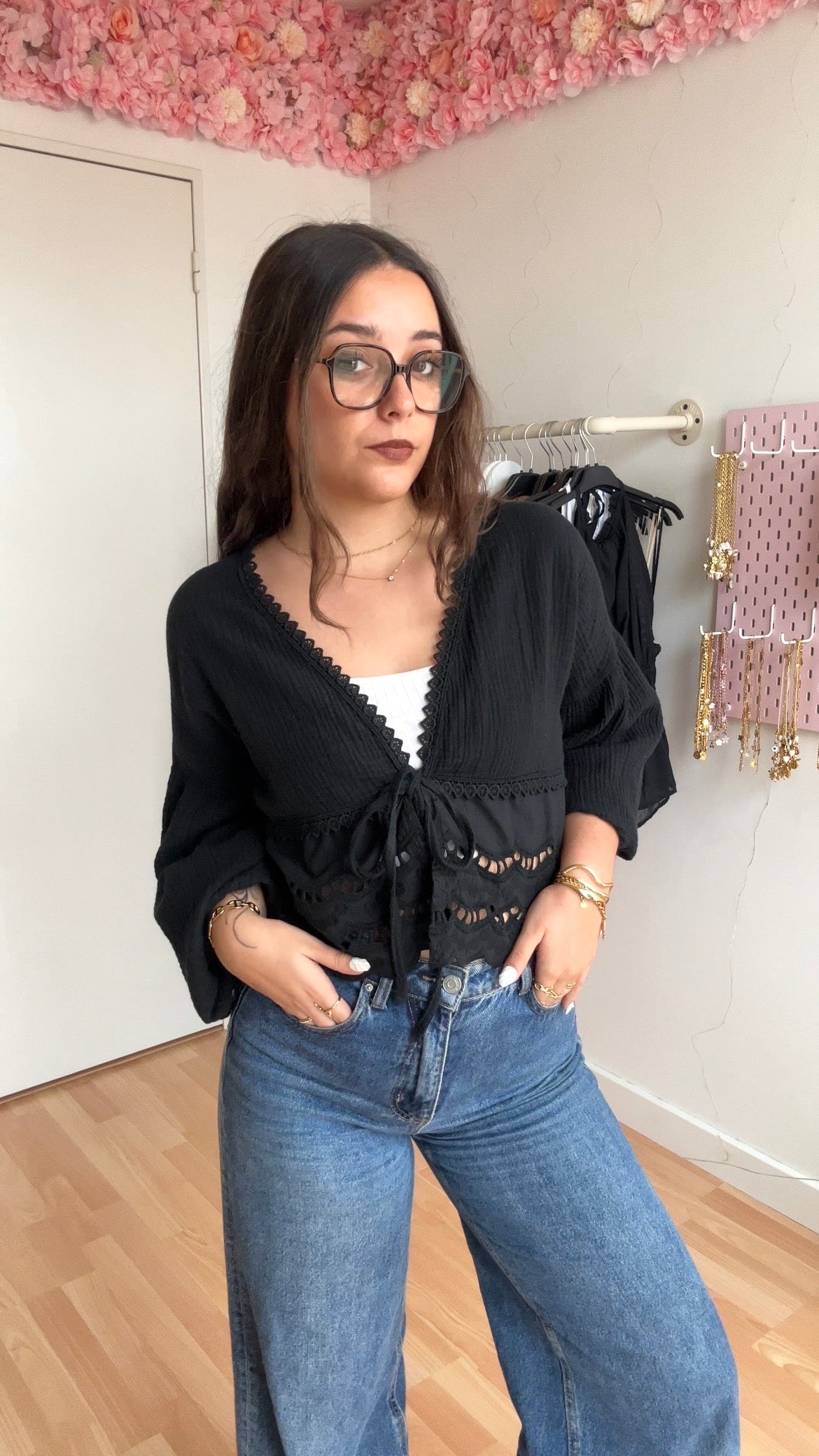 Blouse brodée Lila Noir