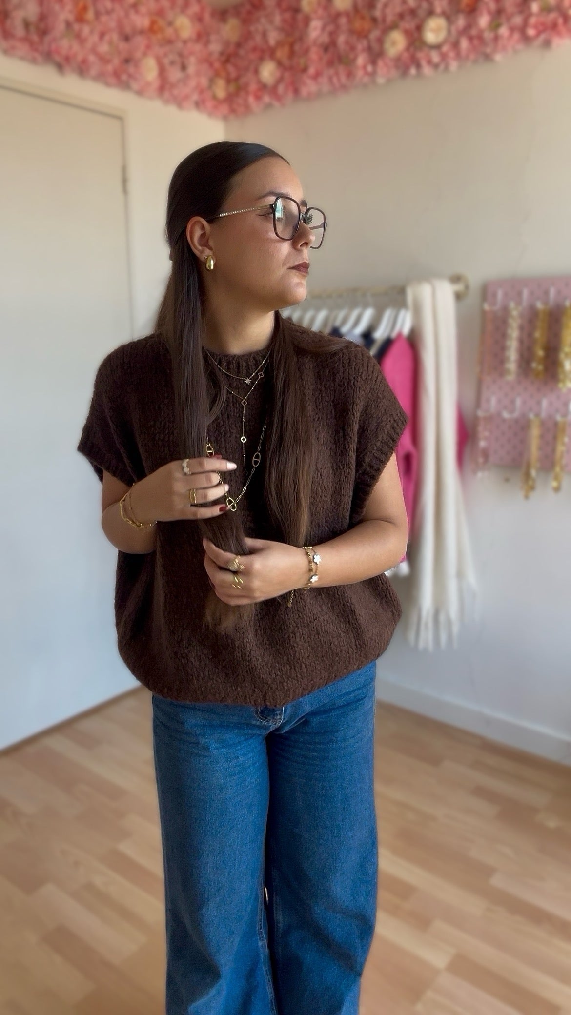 Pull sans manches Manon Marron