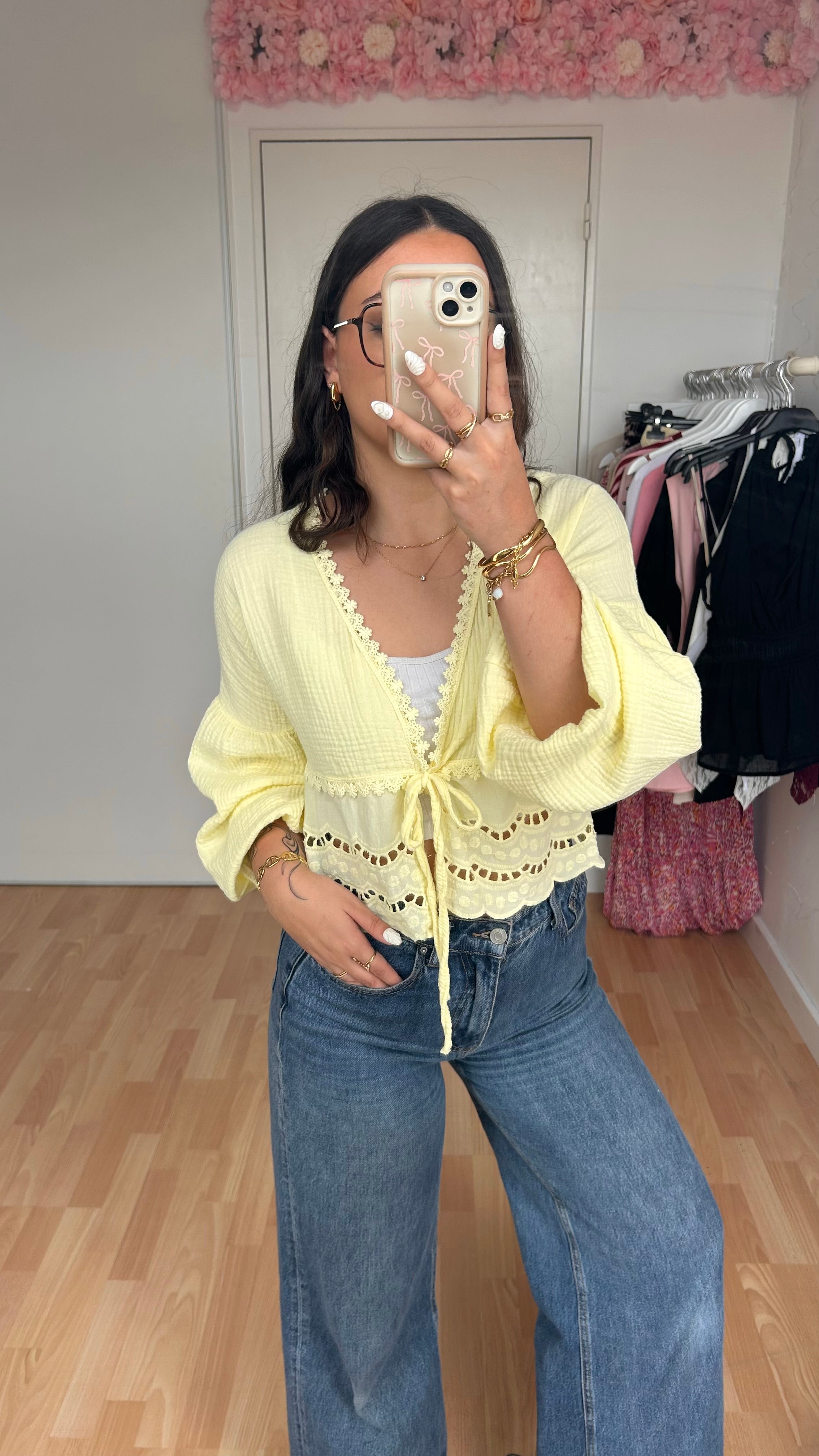 Blouse brodée Lila Jaune
