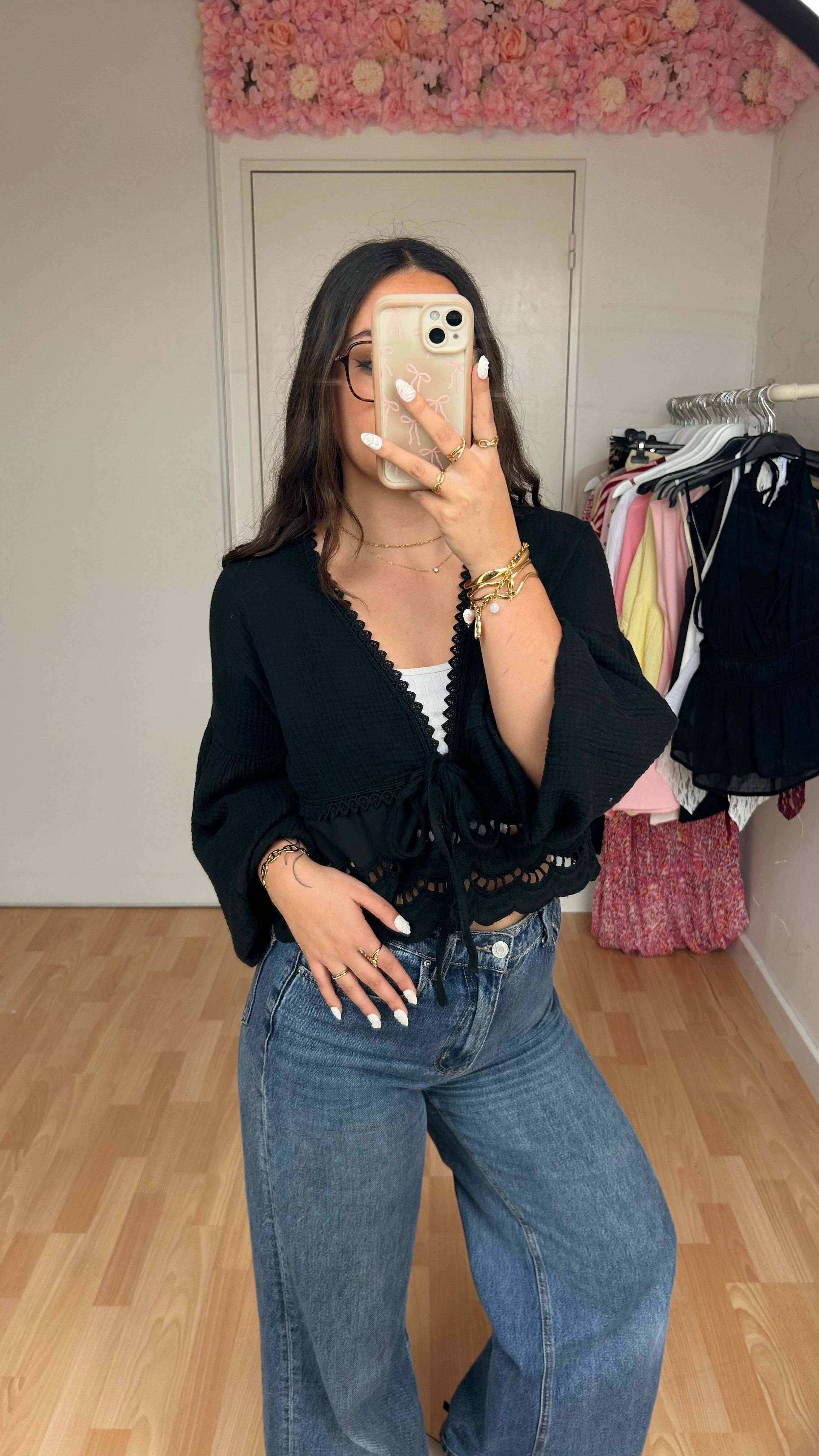 Blouse brodée Lila Noir