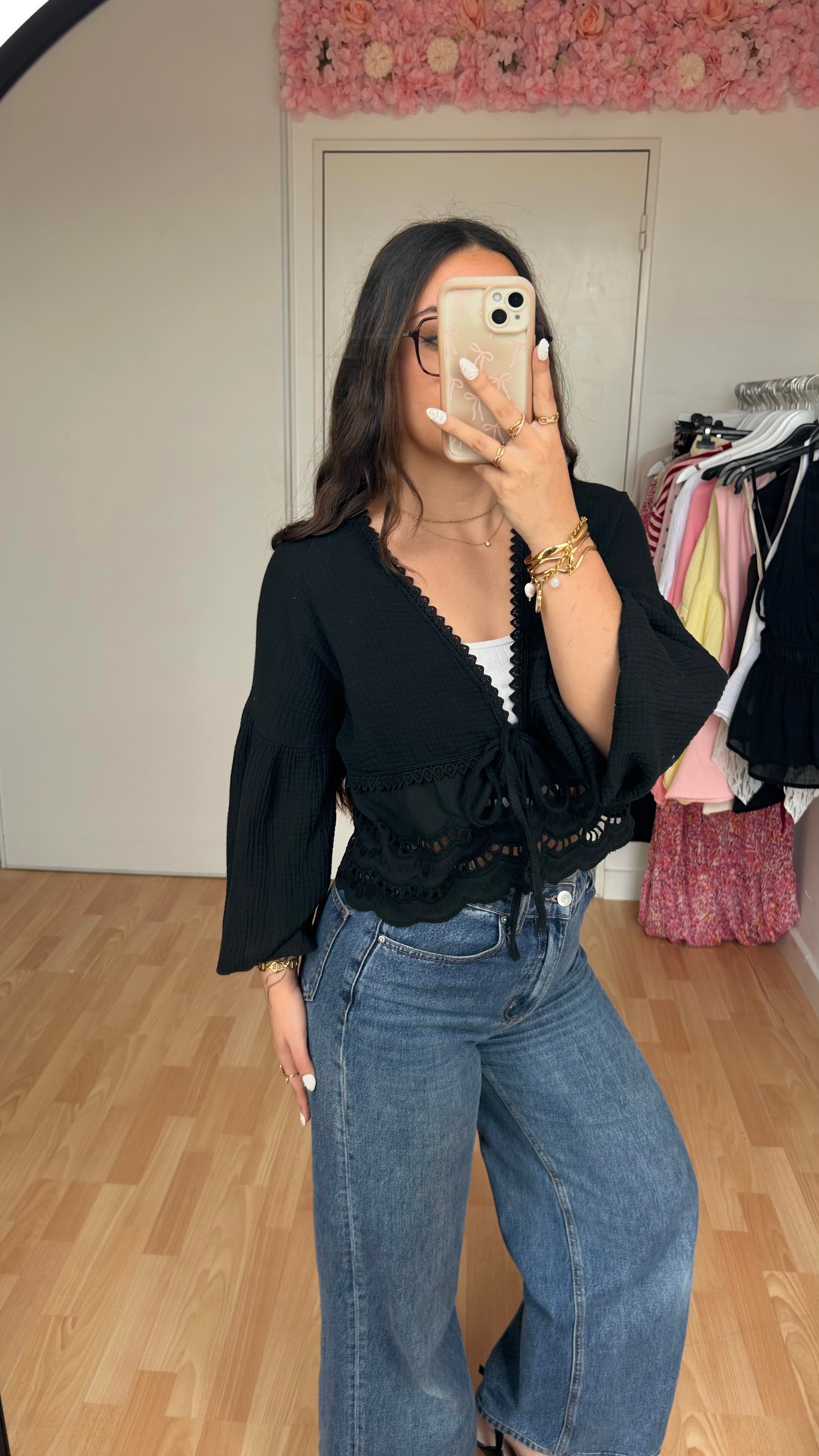 Blouse brodée Lila Noir