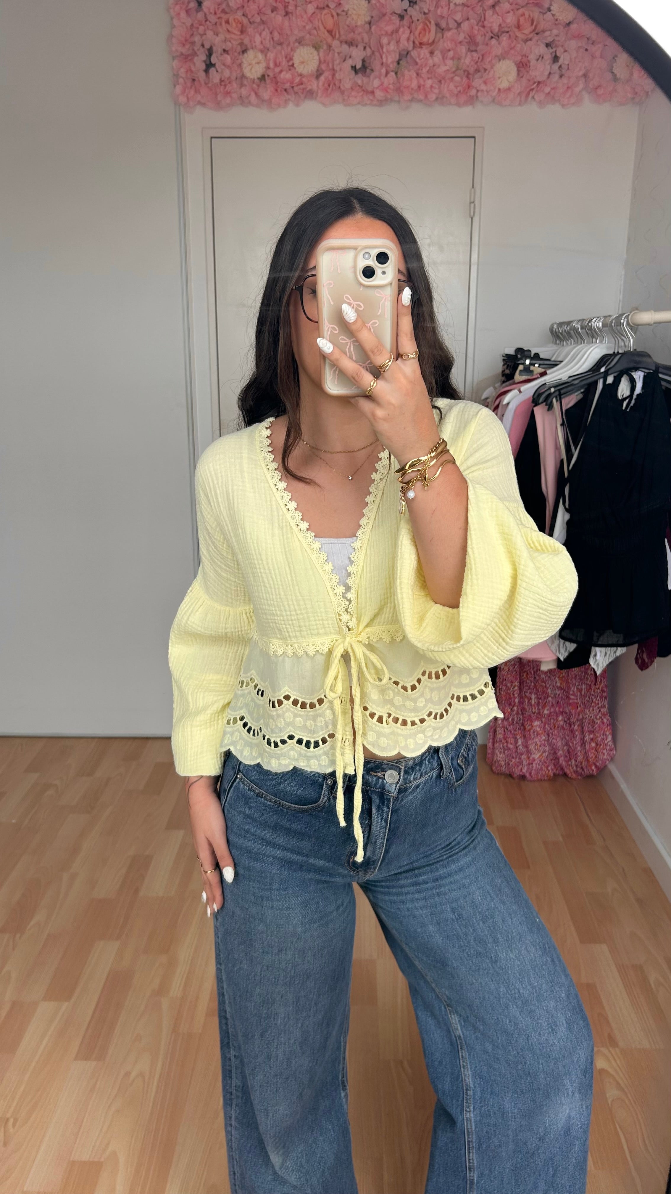 Blouse brodée Lila Jaune