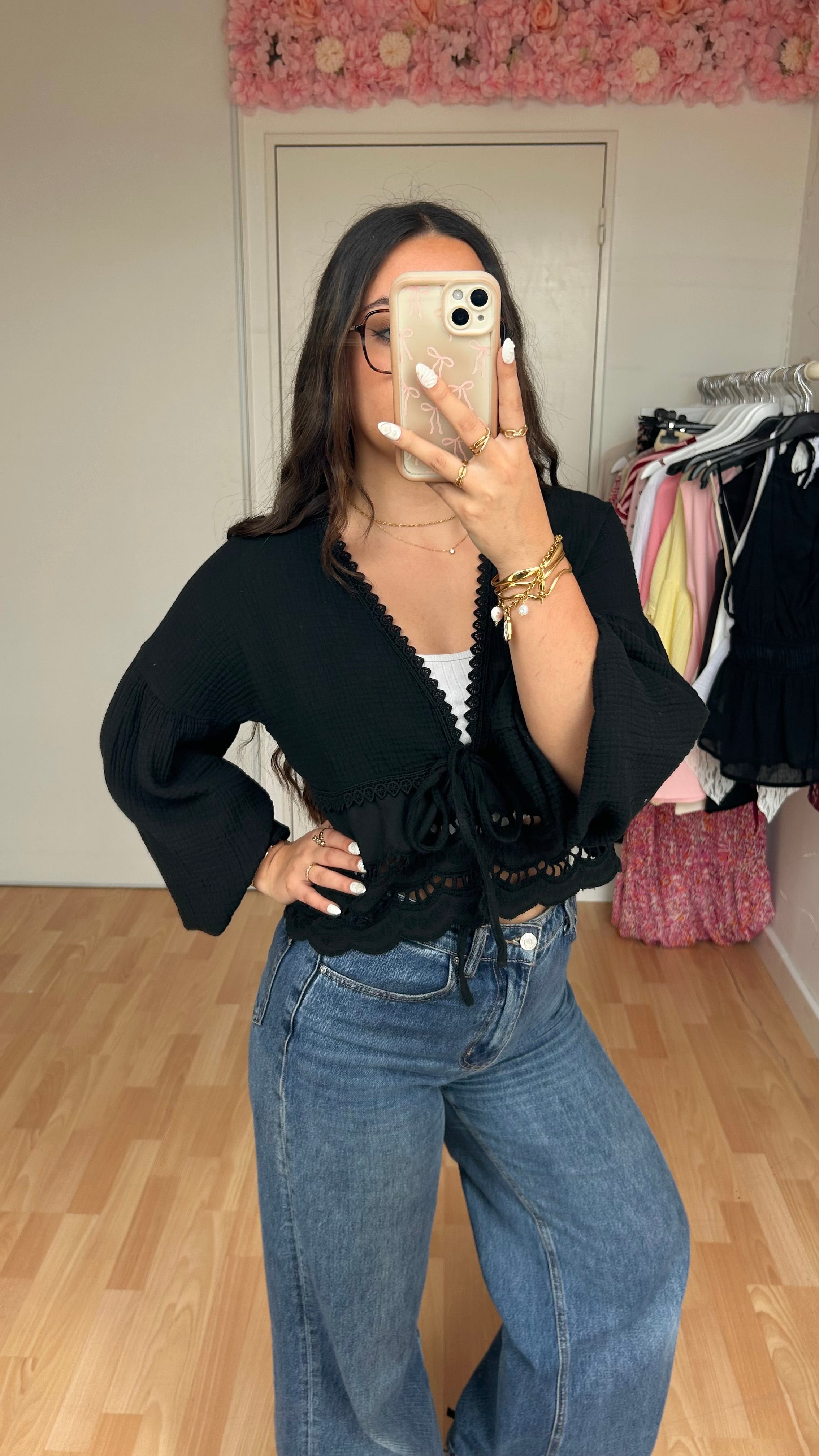 Blouse brodée Lila Noir