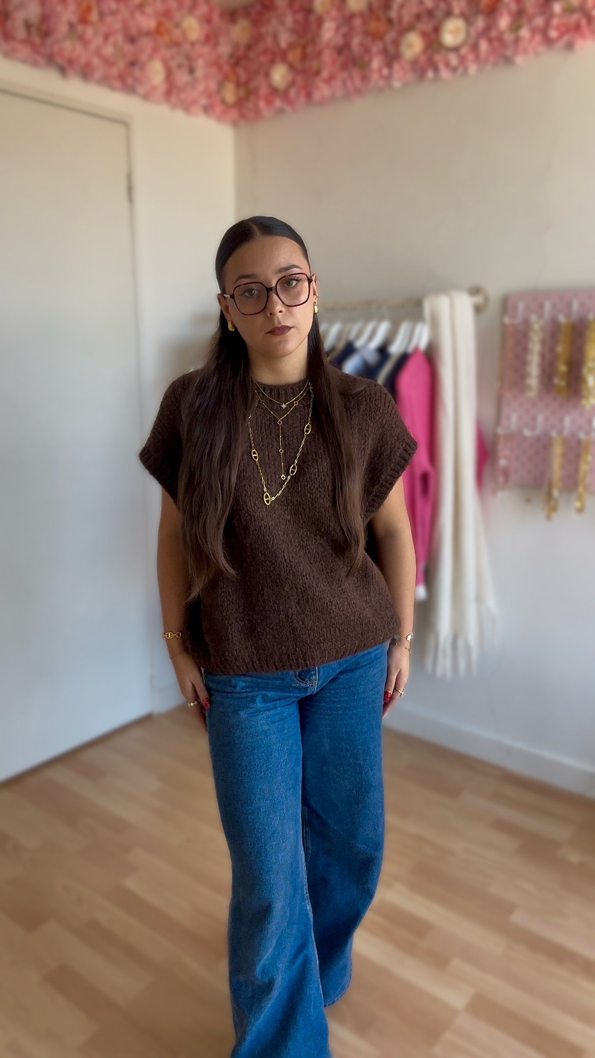 Pull sans manches Manon Marron