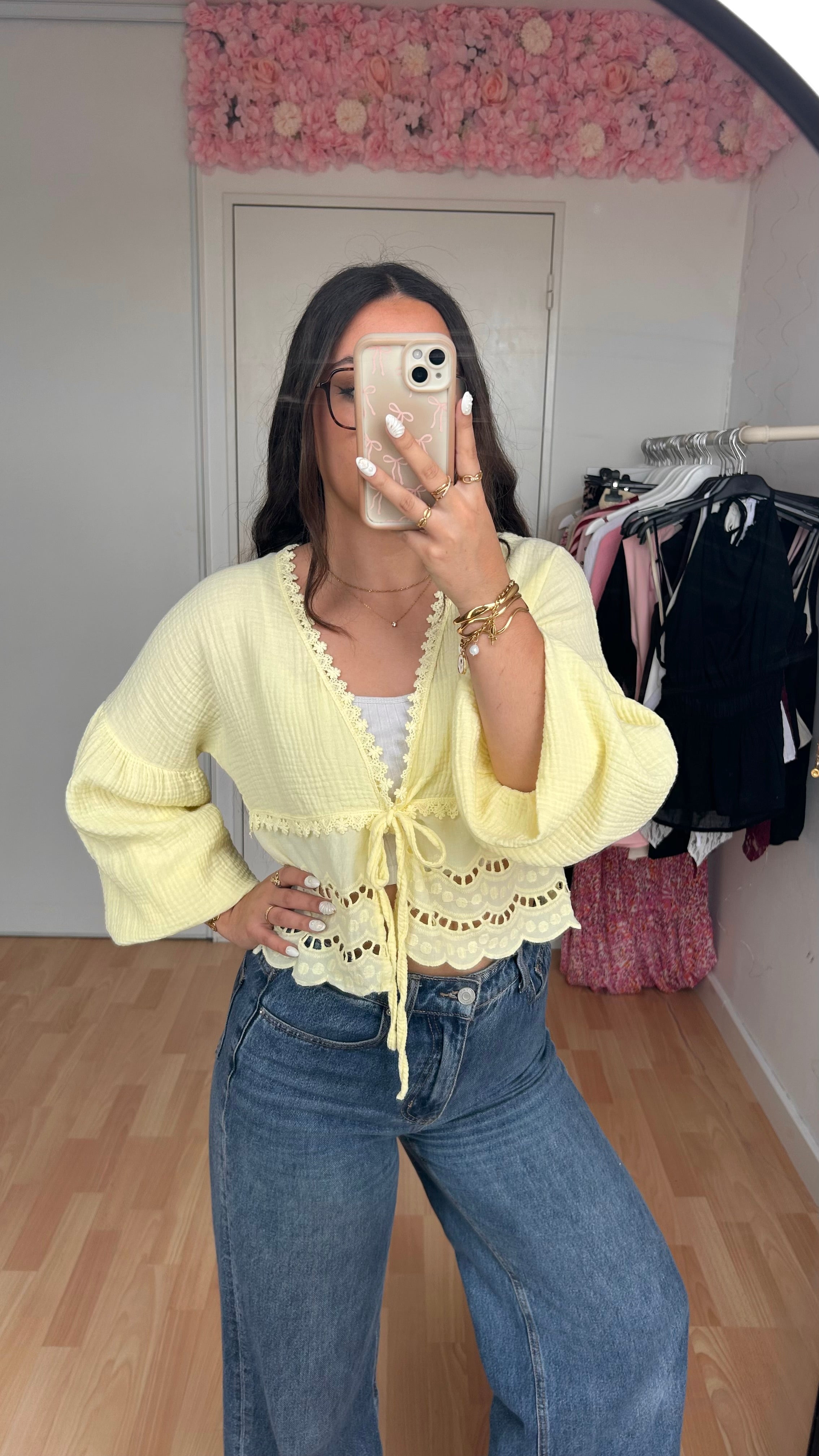 Blouse brodée Lila Jaune