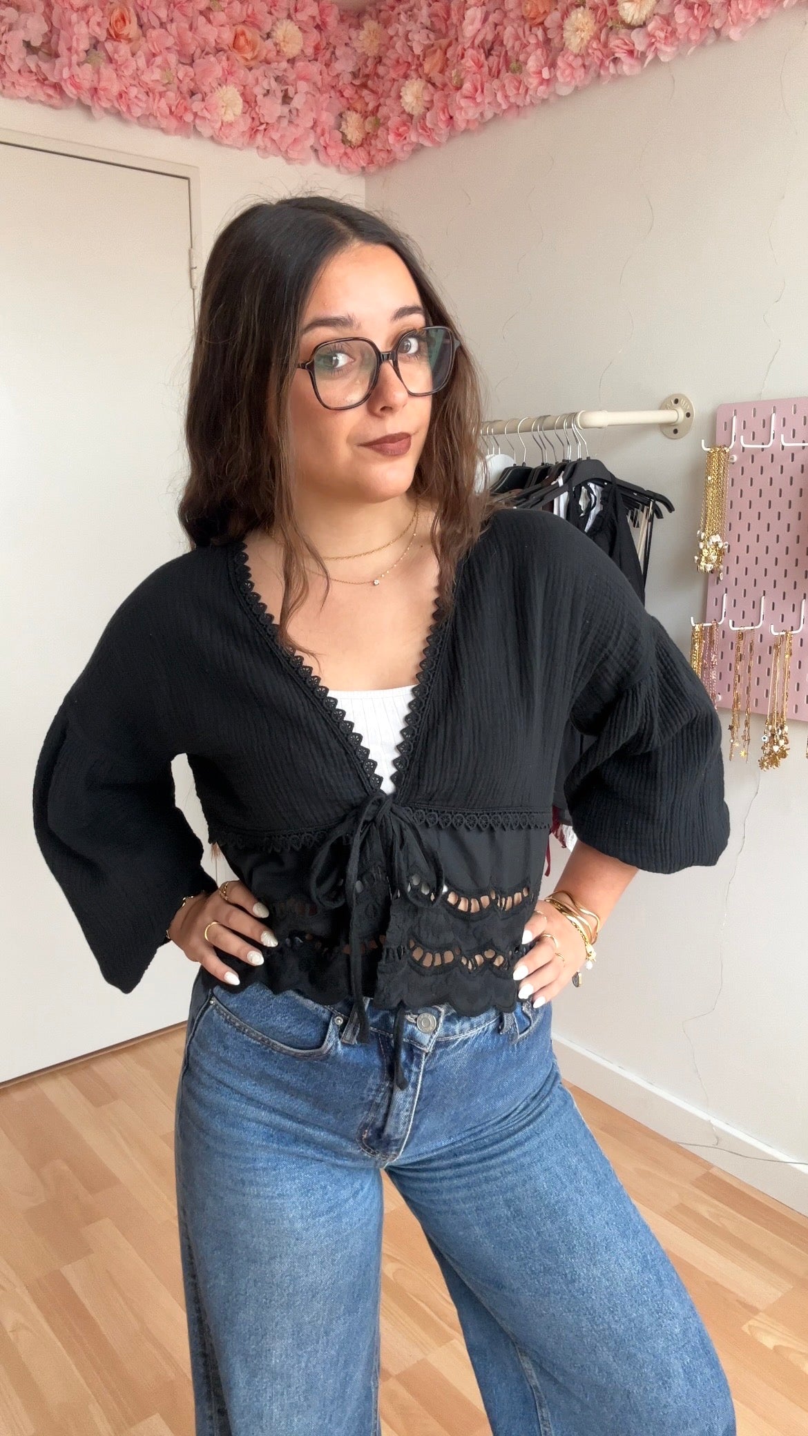 Blouse brodée Lila Noir