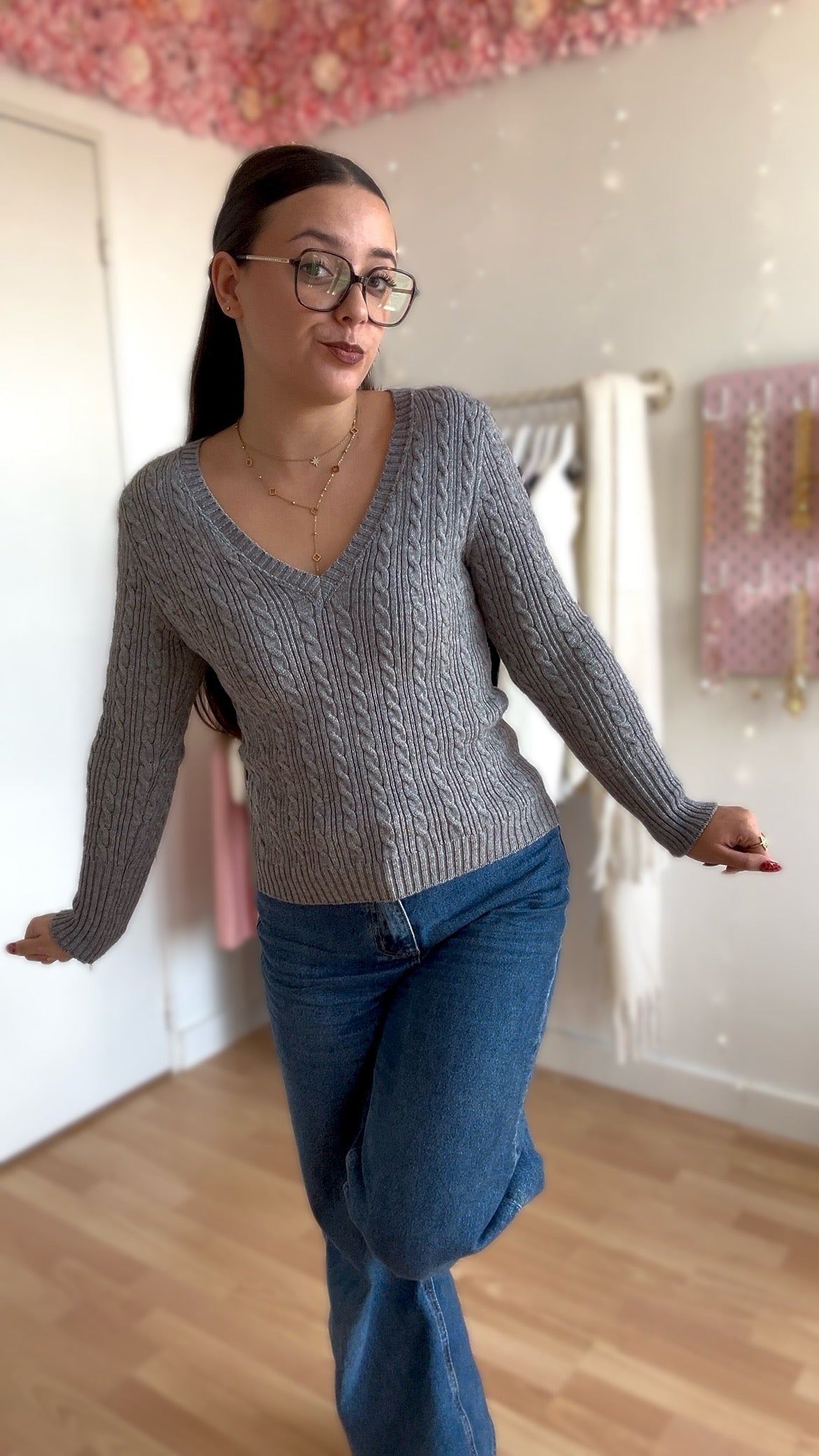 Pull tressé Stella Gris