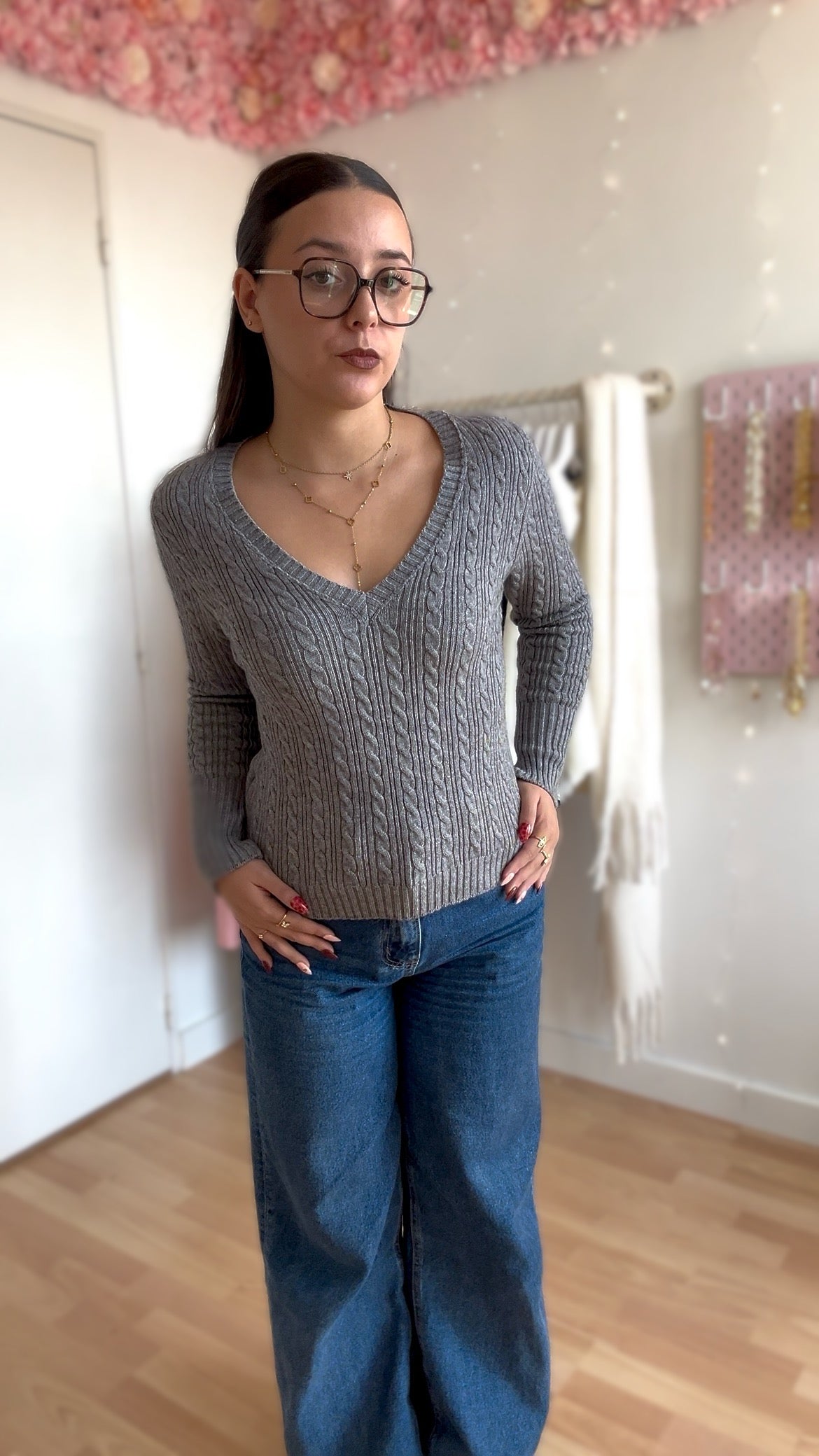 Pull tressé Stella Gris