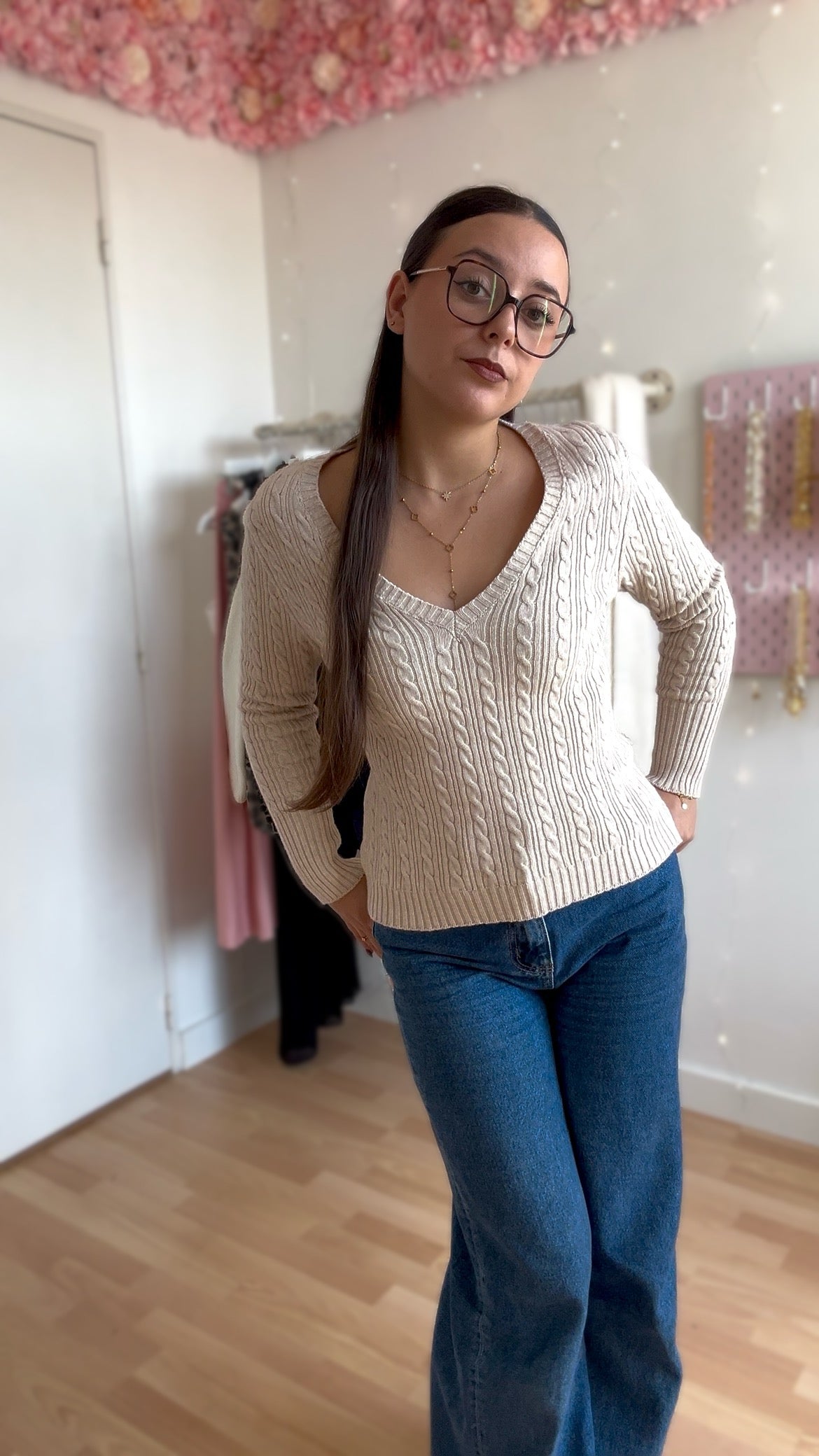 Pull tressé Stella Beige